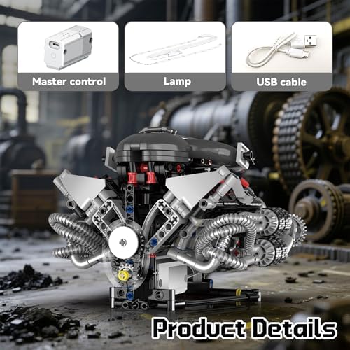 Mini V8 Engine Model Kit with Motor and App Control