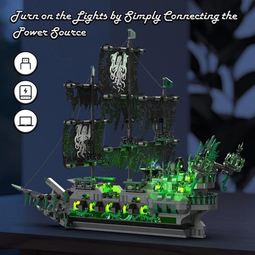 JMBricklayer Pirate Ship Building Set with Lights