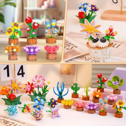 CUBIMANA 24 Pack Flower Building Blocks Toy Set for Kids Ages 6