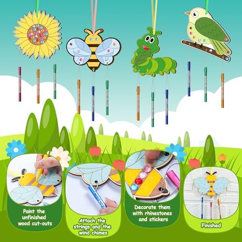 12 Pack Wind Chime Kit DIY Wood Craft for Kids