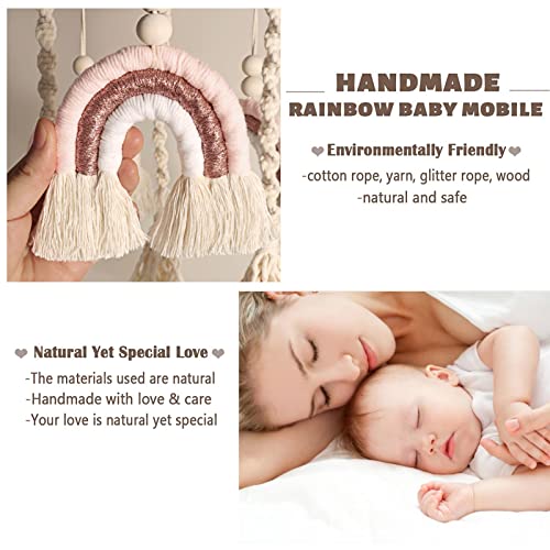 Rainbow Baby Mobile for Girls Crib - Pink Boho Decor