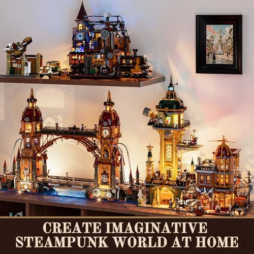 FUNWHOLE Steampunk Observatory Tower Lighting Building Set 2744 Pcs
