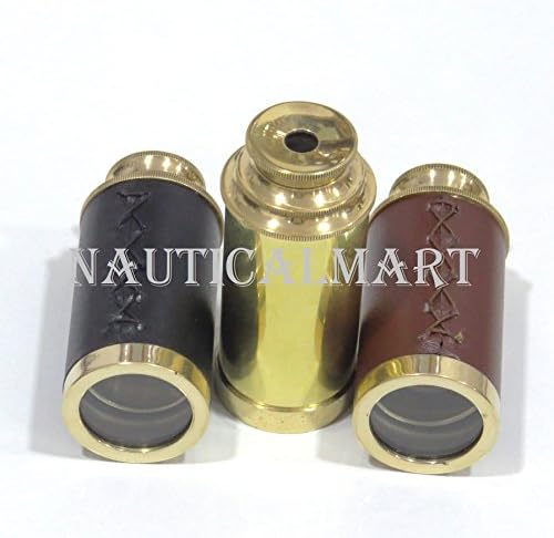 6 Inch Handheld Brass Leather Telescope Set of 3