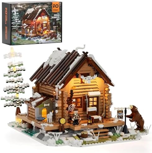FUNWHOLE Hunting Cabin LED Light Building Set 2036 Pcs
