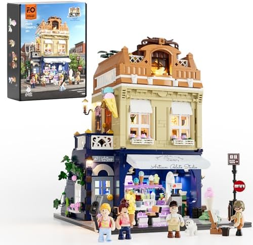FUNWHOLE Gelato Store Modular Building Set with LED Lights 1948 Pcs