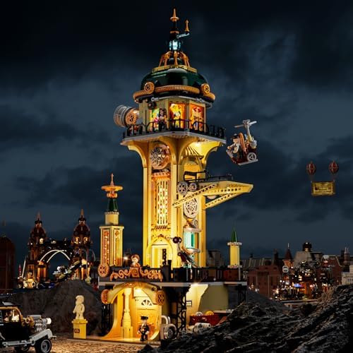 FUNWHOLE Steampunk Observatory Tower Lighting Building Set 2744 Pcs