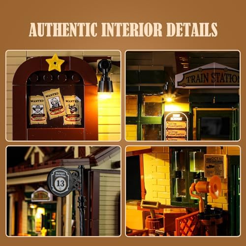 FUNWHOLE Wild West Train Station Building Set 1975 Pcs