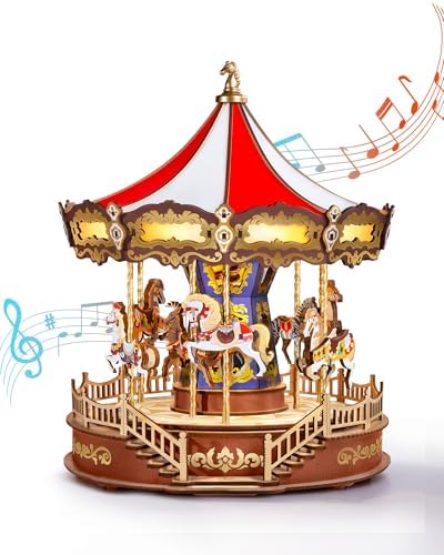 Rowood 3D Wooden Carousel Puzzle Music Box