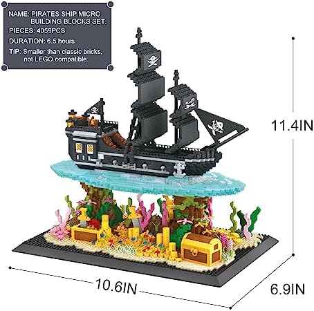 Flycites Pirate Ship Building Blocks Kit 4059PCS Classic Mini Micro Blocks Set