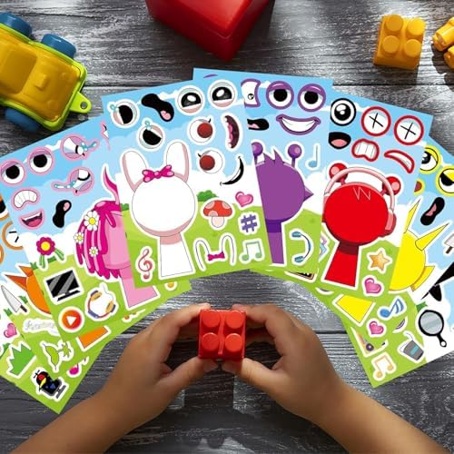 24PCS 9x6 Cute Make-A-Face Sprunki Stickers for Kids