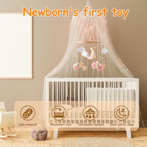 Boho Nursery Mobile - Baby Crib Decor with Stars Clouds Moon