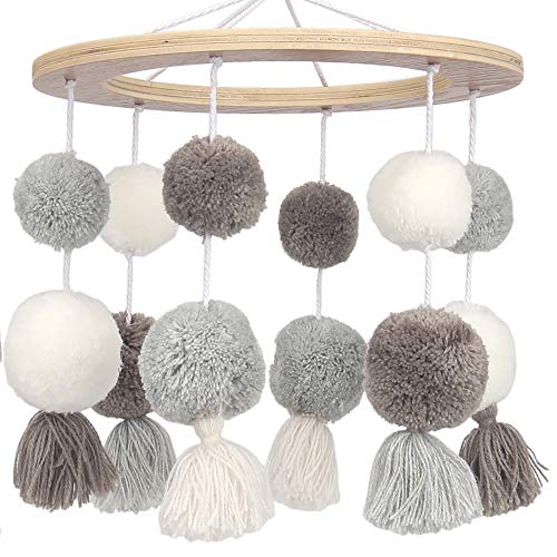 Lambs Ivy Signature Pom Pom Musical Baby Crib Mobile White Gray