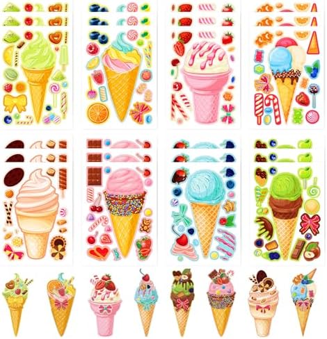 DaiUni 24 Sheet Ice Cream Face Sticker Set for Kids Crafts