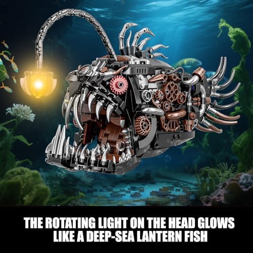 Steampunk Mechanical Lantern Fish Building Set with Light
