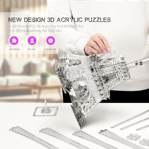 GalaSpark 21 Inch 3D Puzzle LED Eiffel Tower Model Kit