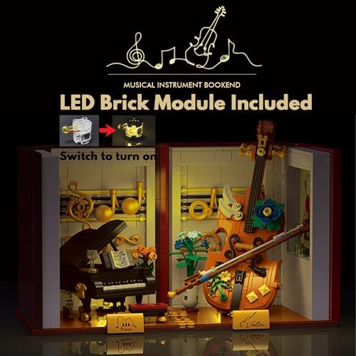 3 in 1 Music Themed Bookend Building Block Toy Set with LED Lights
