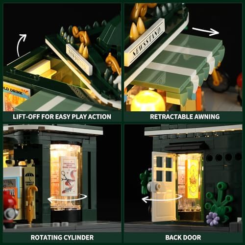 FUNWHOLE Newsstand LED Lighting Building Bricks Set for Adults and Teens