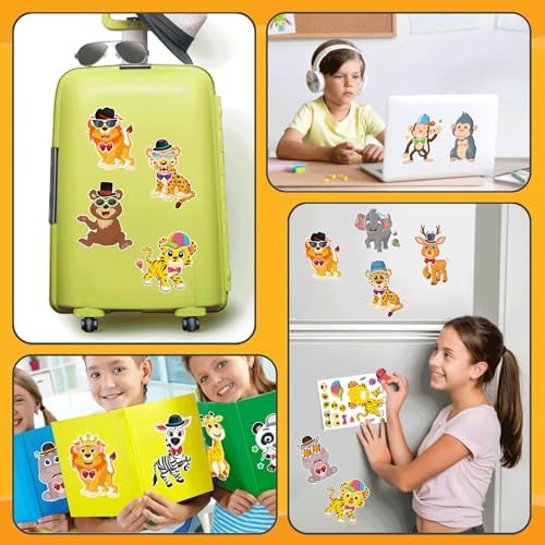 48 Sheets DIY Safari Animal Stickers for Kids Ages 3