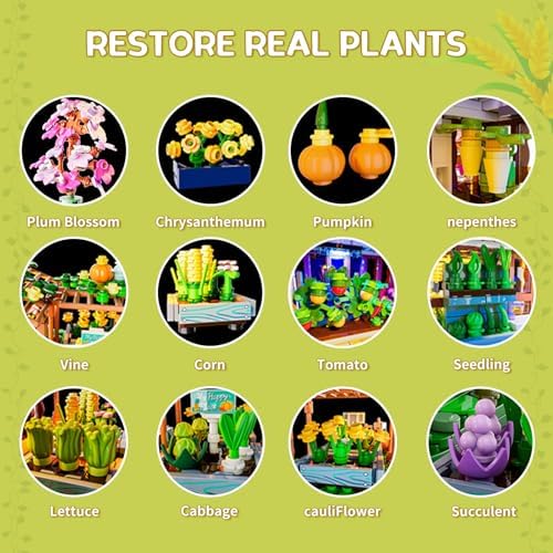 FUNWHOLE Botanical Garden Greenhouse Building Set 1428 Pcs
