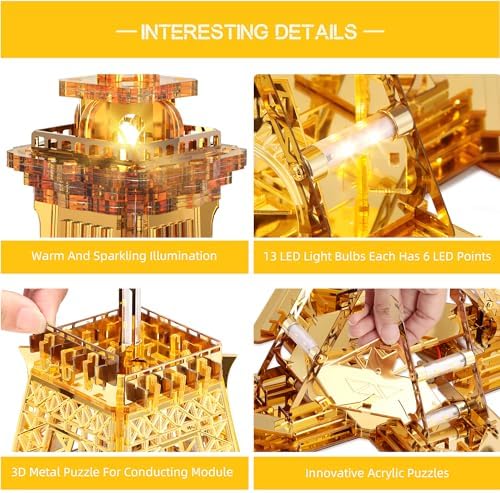 21 Inch 3D Puzzle Eiffel Tower LED Night Light Model Kit