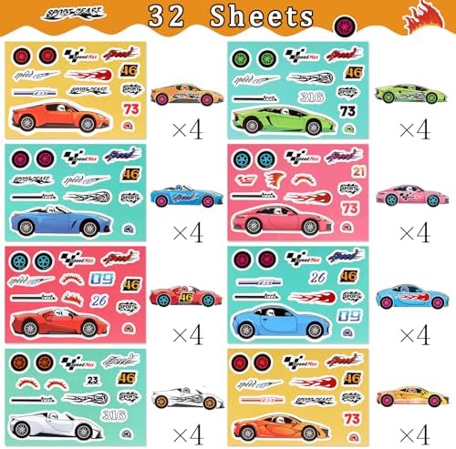 32 Sheets Race Car Stickers for Kids DIY Art Craft