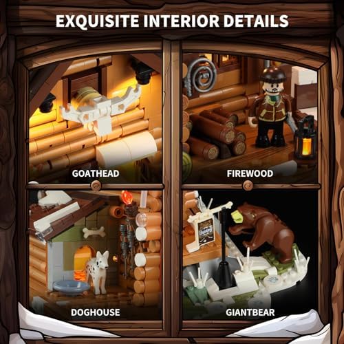 FUNWHOLE Hunting Cabin LED Light Building Set 2036 Pcs