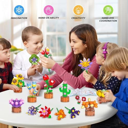 CUBIMANA 24 Pack Flower Building Blocks Toy Set for Kids Ages 6
