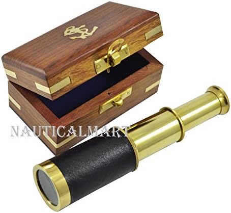 NauticalMart Old Telescope Pirate Spyglass Brass Telescope Monocular Collapsible 6 Inch Wood Box