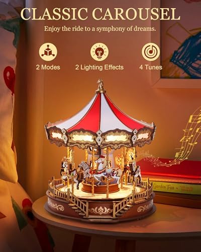 Rowood 3D Wooden Carousel Puzzle Music Box