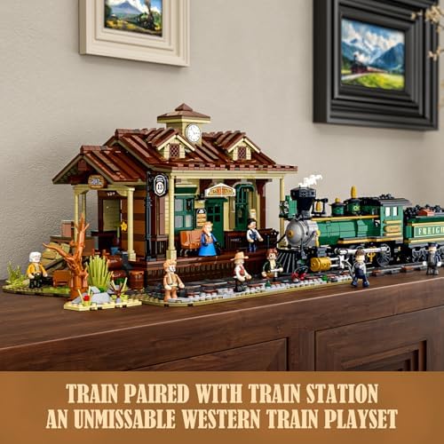 FUNWHOLE Wild West Train Station Building Set 1975 Pcs
