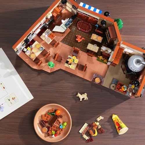 City Street Pizza Restaurant Building Set with Light 1098PCS Pizzeria House Architecture Model