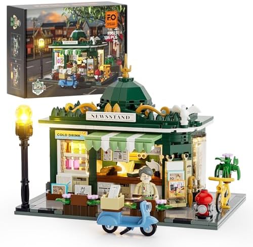 FUNWHOLE Newsstand LED Lighting Building Bricks Set for Adults and Teens