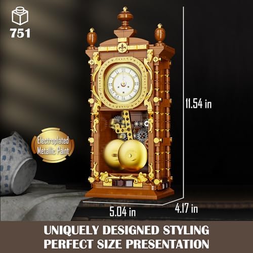 Retro Swing Clock Building Blocks Set with Functional Clock Mechanism 751 Pieces