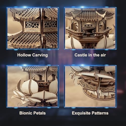 RUIFAM 3D Wooden Puzzle Lotus Pavilion Music Box Assembly Kit