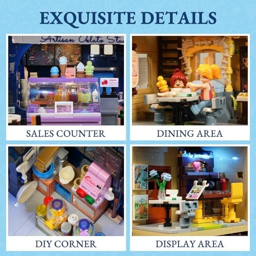 FUNWHOLE Gelato Store Modular Building Set with LED Lights 1948 Pcs