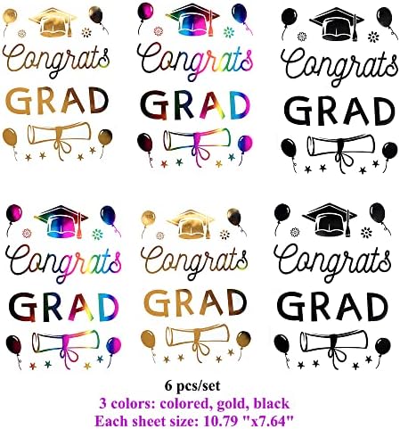 Happy Graduation Balloon Stickers 6 Pcs Clear Transparent Decals