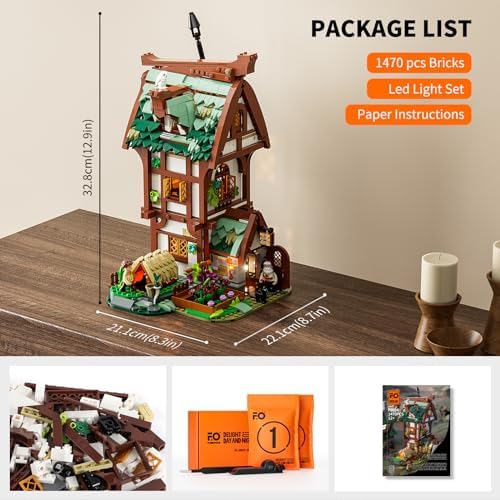 FUNWHOLE Medieval Apothecary Shop Building Set with Lights
