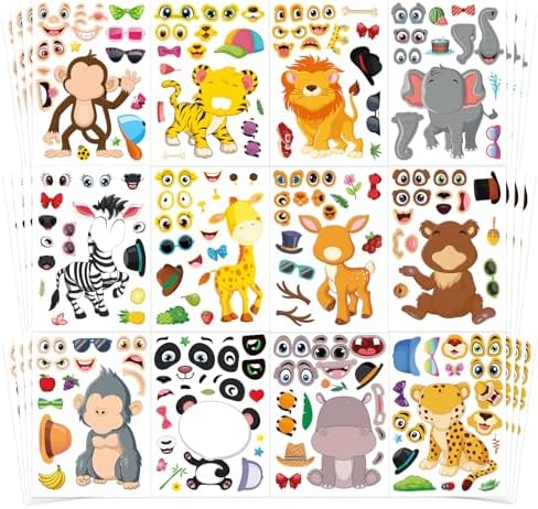 48 Sheets DIY Safari Animal Stickers for Kids Ages 3