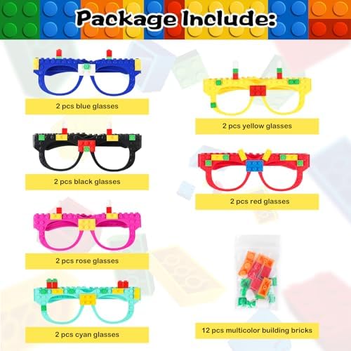 Hxezoc 12 Pcs DIY Building Blocks Glasses Set