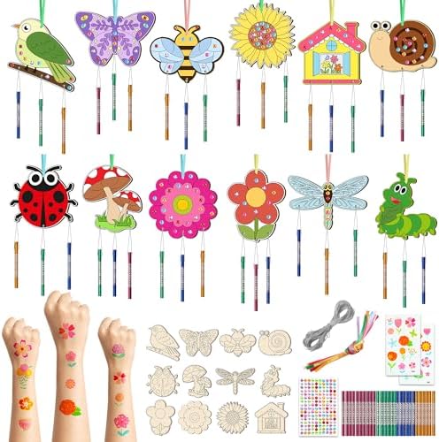 12 Pack Wind Chime Kit DIY Wood Craft for Kids