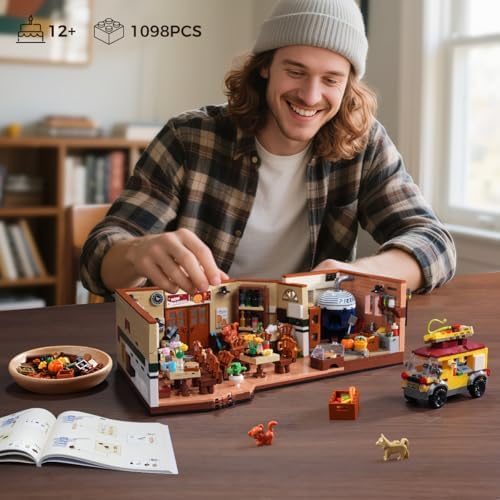 City Street Pizza Restaurant Building Set with Light 1098PCS Pizzeria House Architecture Model