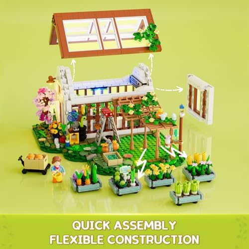 FUNWHOLE Botanical Garden Greenhouse Building Set 1428 Pcs
