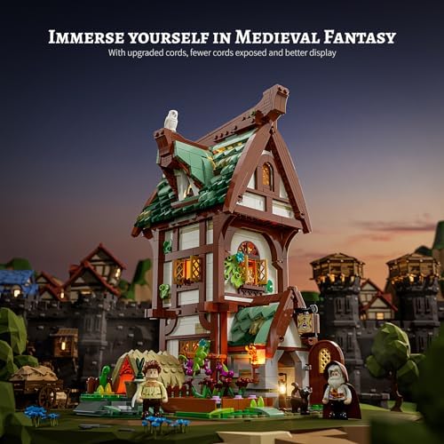 FUNWHOLE Medieval Apothecary Shop Building Set with Lights