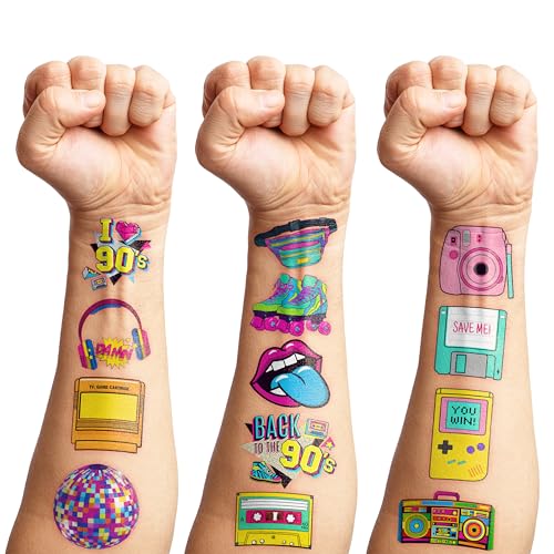 90s 80s Style Temporary Tattoos Birthday Party Decorations