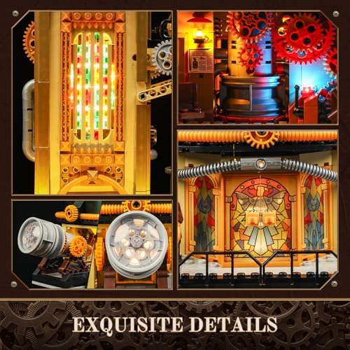 FUNWHOLE Steampunk Observatory Tower Lighting Building Set 2744 Pcs