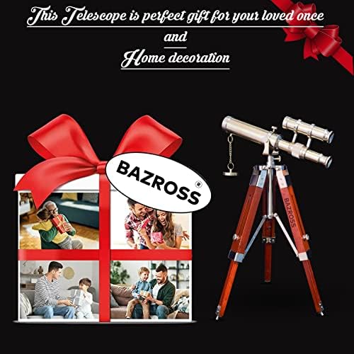 BAZROSS Brass Telescope with Adjustable Wooden Tripod Stand