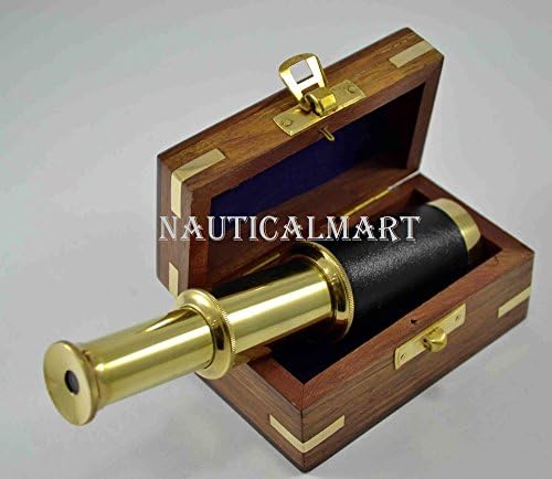 NauticalMart Old Telescope Pirate Spyglass Brass Telescope Monocular Collapsible 6 Inch Wood Box
