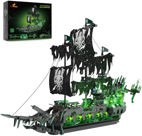 JMBricklayer Pirate Ship Building Set with Lights
