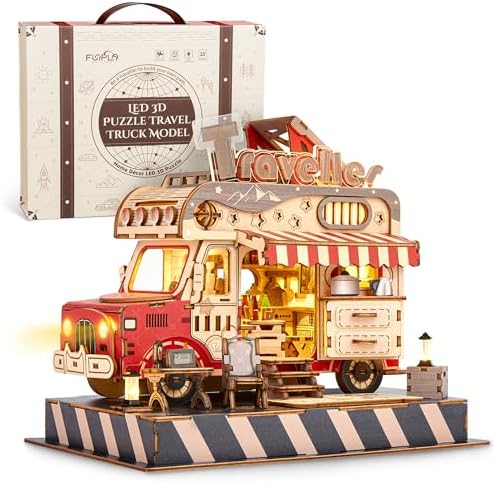 3D Wood Travel Truck Puzzle - LED Lighted DIY Kit