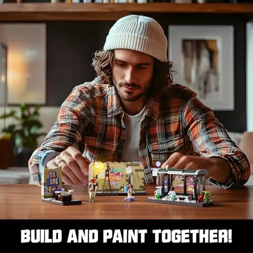 FUNWHOLE Graffiti Bus Stop Building Bricks Set 514 Pcs